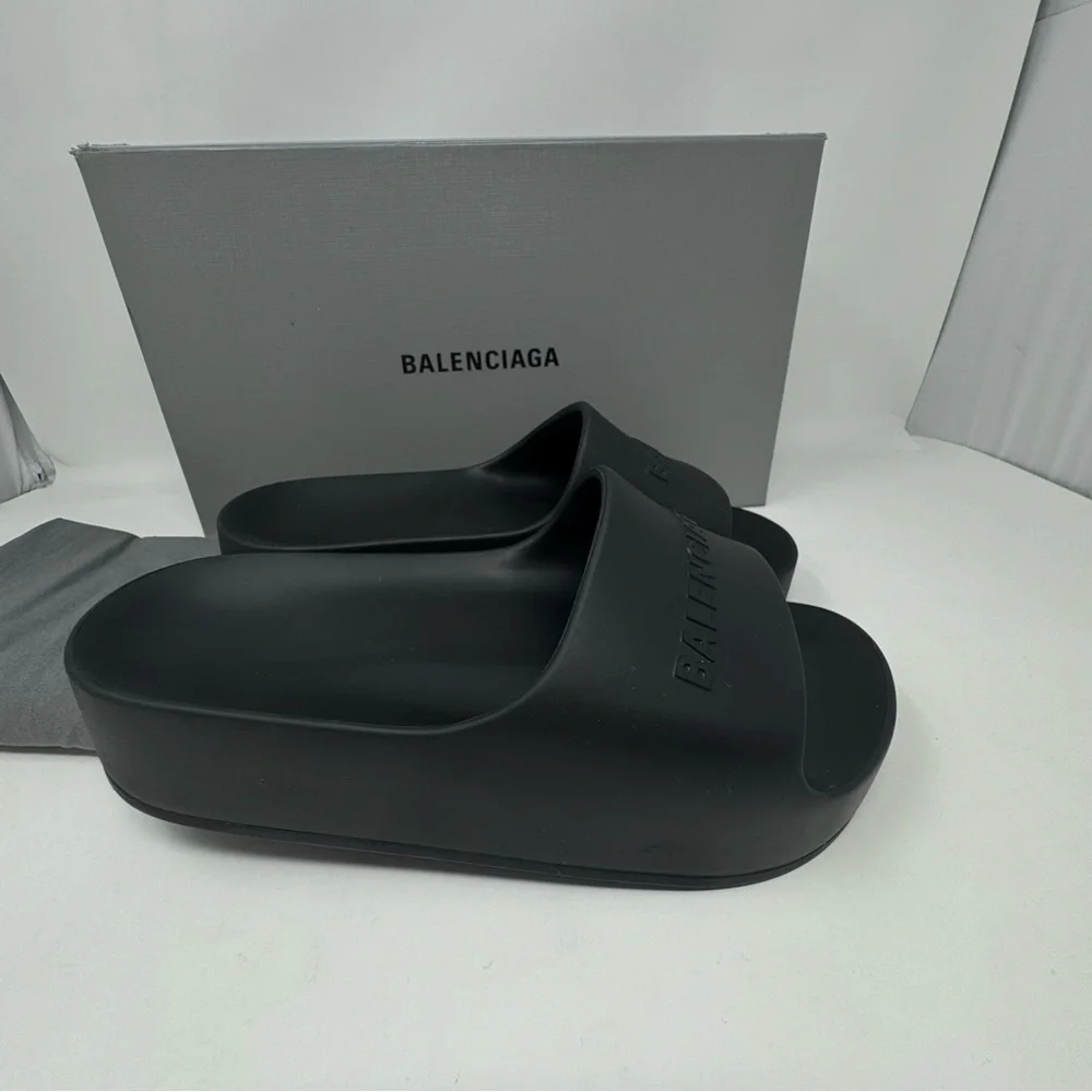 Balenciaga Logo-embossed rubber flatform chunky slides Black 39 Or US 9 - Picture 3 of 8